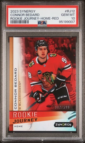 2023-24 Upper Deck Synergy Connor Bedard #RJ-12 Rookie Red Journey Home 312/599 Blackhawks PSA GEM MINT 10